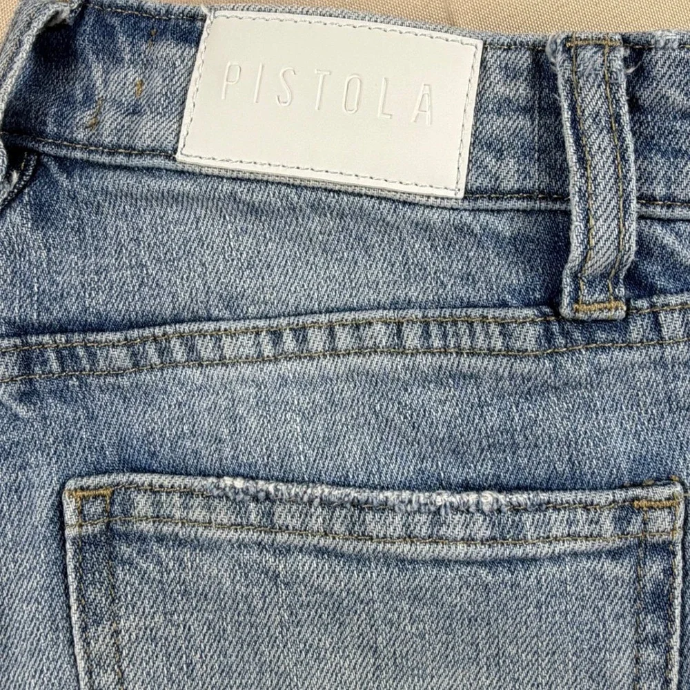 Pistola Womens Distressed High Rise Straight Leg Jeans Light Wash Blue